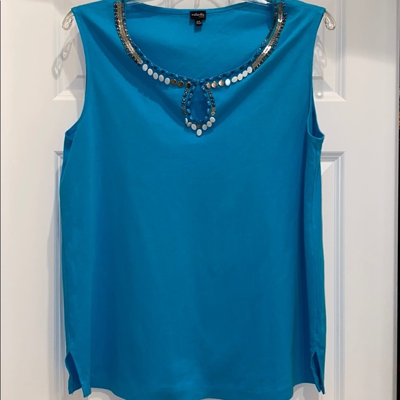 Rafaella Tops - Rafaella turquoise shirt with beading at neck 2X
